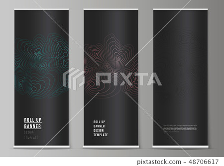 The vector illustration of the editable layout of roll up banner stands, vertical flyers, flags The vector illustration of the editable layout of roll up banner stands, vertical flyers, flags 48706617