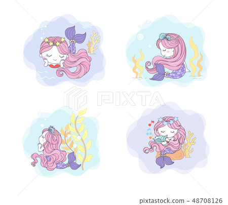 閉著眼睛的美人魚 -粉紅色頭髮 48708126