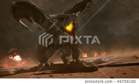 Big dragon in the desert looking for his enemies. 3D Rendering 48708180