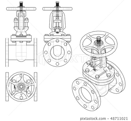 Industrial valve outline. Vector rendering of 3d 48711021