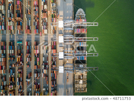 aerial view of cargo container ship port 48711753
