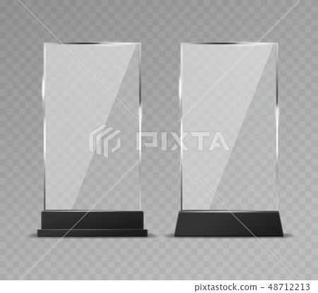 Glass table display. Office transparent glass table signs modern plastic clear stand reflection Glass table display. Office transparent glass table signs modern plastic clear stand reflection 48712213