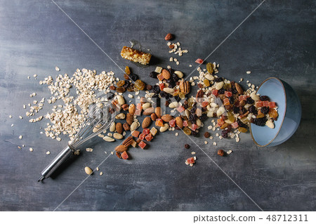 Variety of dried fruits and nuts Variety of dried fruits and nuts 48712311