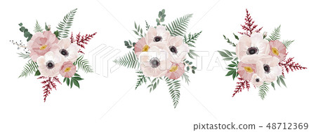 Vector floral bouquet design anemone, Eucalyptus branch . Wedding vector invite card Watercolor 48712369