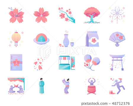Cherry blossom festival icon set.  48712376