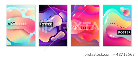 Liquid shape poster. Abstract fluid free shapes color flux minimal paint spots dynamic forms graphic 48712562