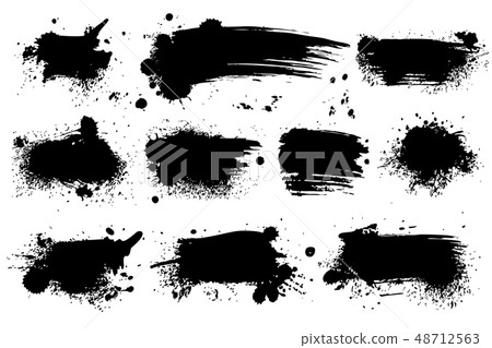 Ink splashes. Black inked splatter dirt stain splattered spray splash with drops blots isolated 48712563