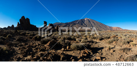 Huge panorama of Teide mountain with Los Roques shadows 48712663