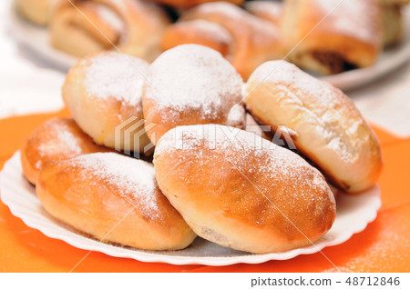 a stack of buns on a white plate a stack of buns on a white plate 48712846