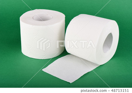 Two rolls of toilet paper isolated on green 48713151