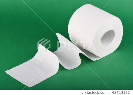 Roll of toilet paper isolated on green background 48713152