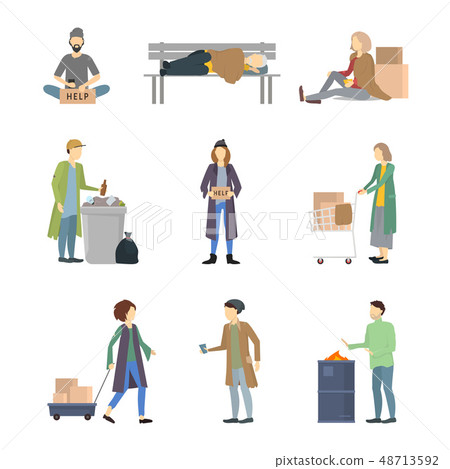 Cartoon Characters Homeless People Different Types Set. Vector Cartoon Characters Homeless People Different Types Set. Vector 48713592