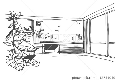 Vector hand drawn sketch illustration of room on white background. 48714010