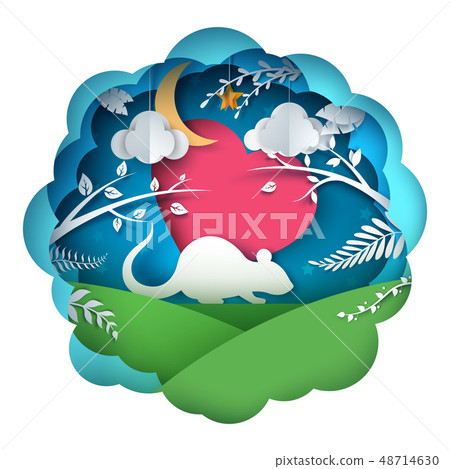 Rat, rabbit cartoon characters. Paper landscape. 48714630