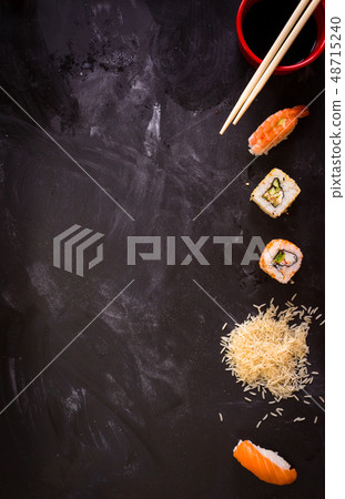 Sushi set on dark background. Minimalism Sushi set on dark background. Minimalism 48715240