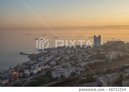 cityscape of haifa, israel by the sunrise 48715334