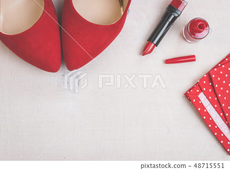Still life of fashion woman. Feminine cosmetic background 48715551