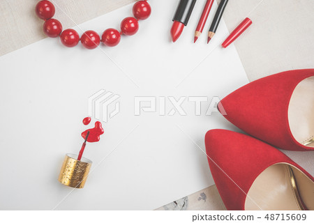 Still life of fashion woman. Feminine cosmetic background Still life of fashion woman. Feminine cosmetic background 48715609