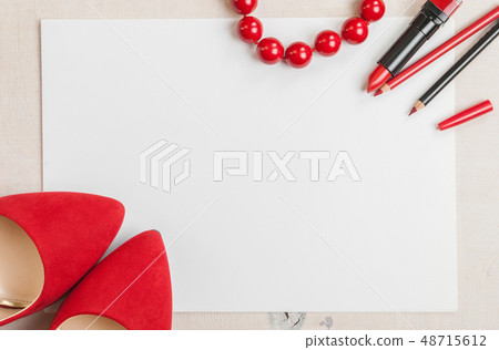 Still life of fashion woman. Feminine cosmetic background Still life of fashion woman. Feminine cosmetic background 48715612