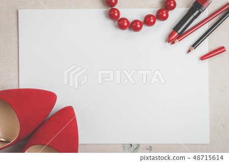 Still life of fashion woman. Feminine cosmetic background Still life of fashion woman. Feminine cosmetic background 48715614