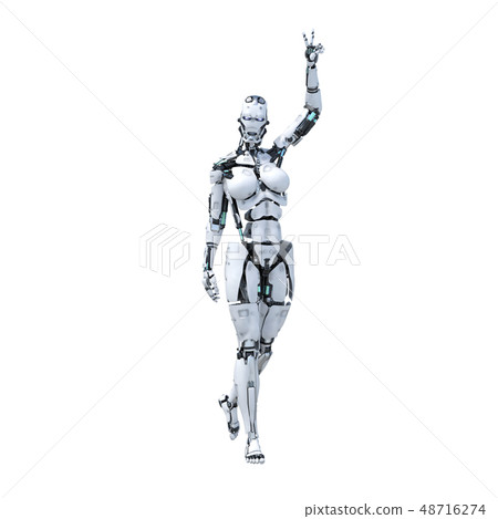 Hand waving humanoid robot female perming3DCG illustration material 48716274