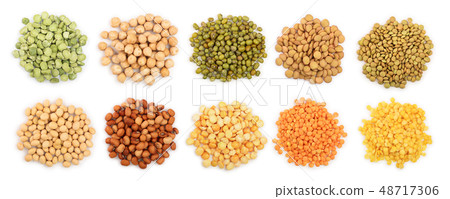 mix legumes isolated on white background. Top view. Flat lay mix legumes isolated on white background. Top view. Flat lay 48717306