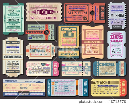 Ticket to movies, theatre or museum, boarding pass Ticket to movies, theatre or museum, boarding pass 48718778