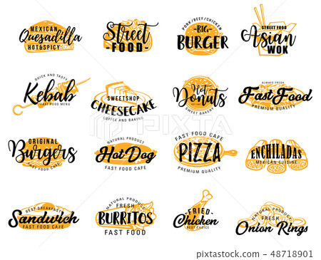 Street fast food and snack icons, lettering 48718901