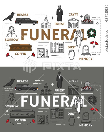 Funeral service and burial ceremony icons 48718923