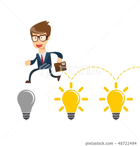 Businessman jump on light bulbs, Idea concept Businessman jump on light bulbs, Idea concept 48722494