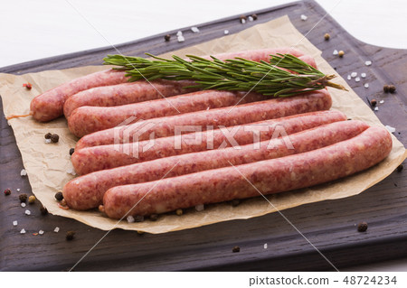 Food concept - Traditional horse meat sausage, top view Food concept - Traditional horse meat sausage, top view 48724234