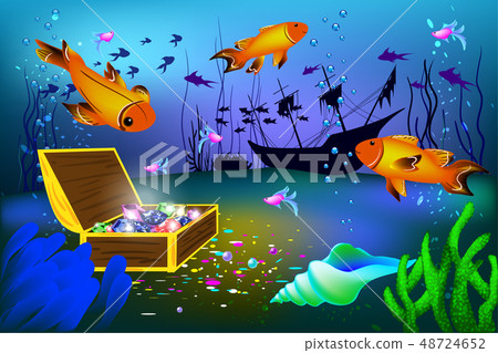 Undersea vector illustration with sunk ship and 48724652