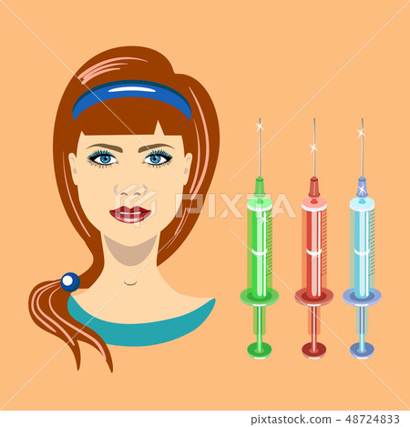 Vector Illustration with a girl and a set of Vector Illustration with a girl and a set of 48724833