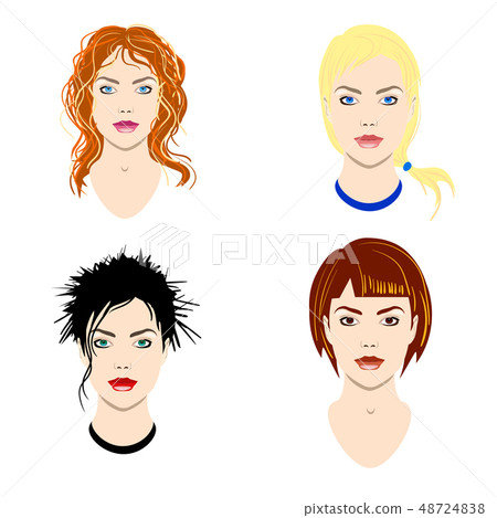 Vector set of women heads with different types of Vector set of women heads with different types of 48724838