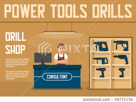 Construction Drills Shop Flat Vector Ad Banner 48725156
