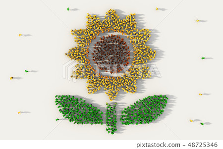 Large group of people forming a sunflower icon in 48725346