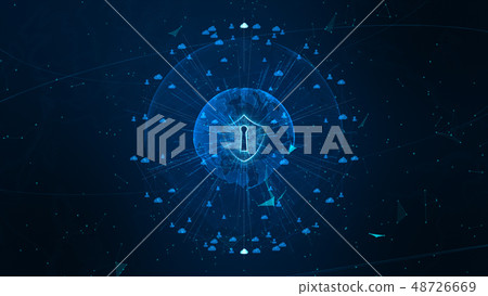 Shield Icon on Secure Global Network , Cyber 48726669