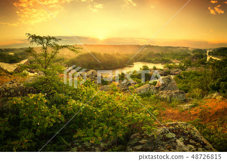 Rising above the river mist Rising above the river mist 48726815