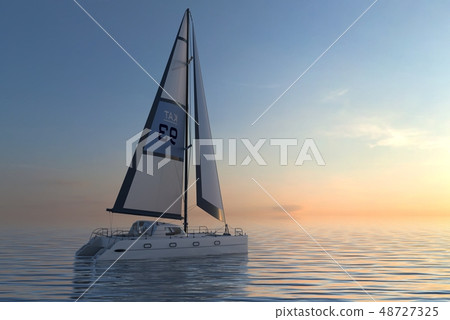 Sailing yacht on sea and sunset 3d illustration Sailing yacht on sea and sunset 3d illustration 48727325