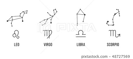 4 Zodiac signs with constellations. Leo, virgo, libra, scorpio. Vector. 4 Zodiac signs with constellations. Leo, virgo, libra, scorpio. Vector. 48727569
