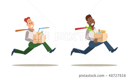 Scared Dismissed Worker Man Run from Office Set 48727816