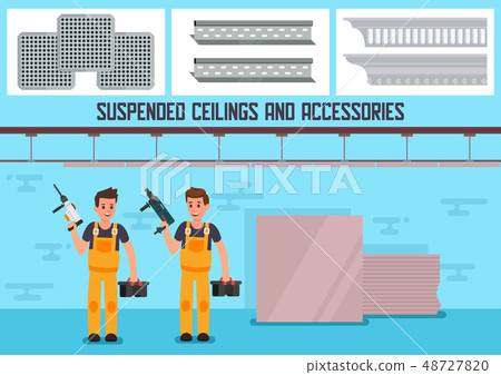 Suspended Ceiling Materials Flat Vector Ad Banner 48727820
