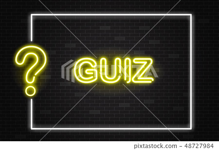 Quiz Banner With Yellow Neon Text And Question Stock