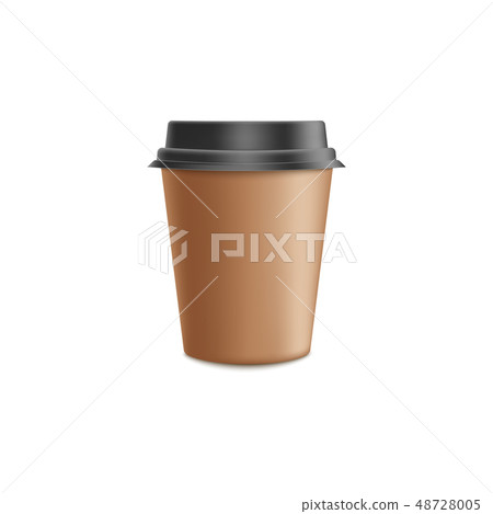 Brown craft paper coffee cup mockup in 3d realistic vector illustration - blank mug with black 48728005