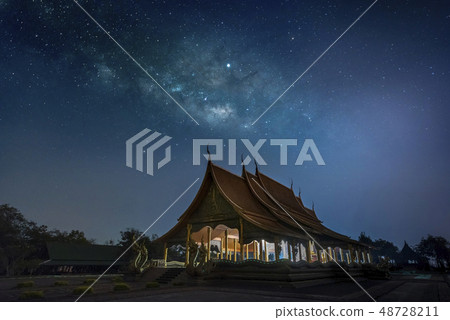 The Milky Way is above the Thai temples The Milky Way is above the Thai temples 48728211