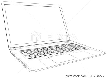 Technical Illustration with laptop drawing on the 3d blueprint 48728227