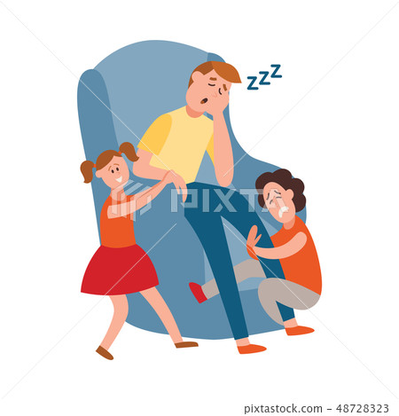 Vector parenting problem big family tired parents Vector parenting problem big family tired parents 48728323