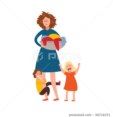 Vector parenting problem big family tired parents 48728351