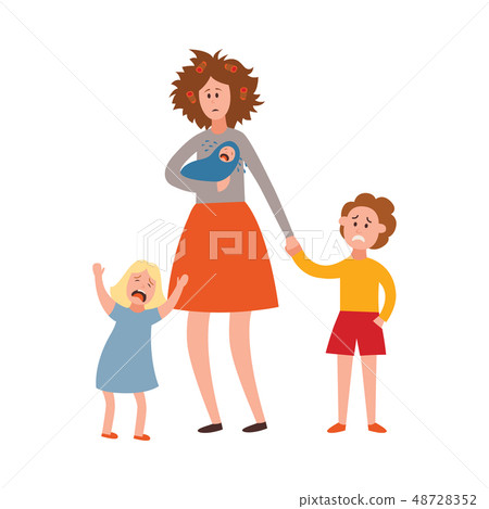 Vector parenting problem big family tired parents 48728352