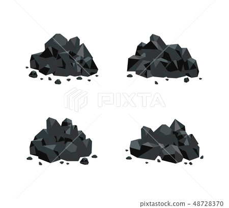 Vector illustration set of various piles of black coal isolated on white background. 48728370